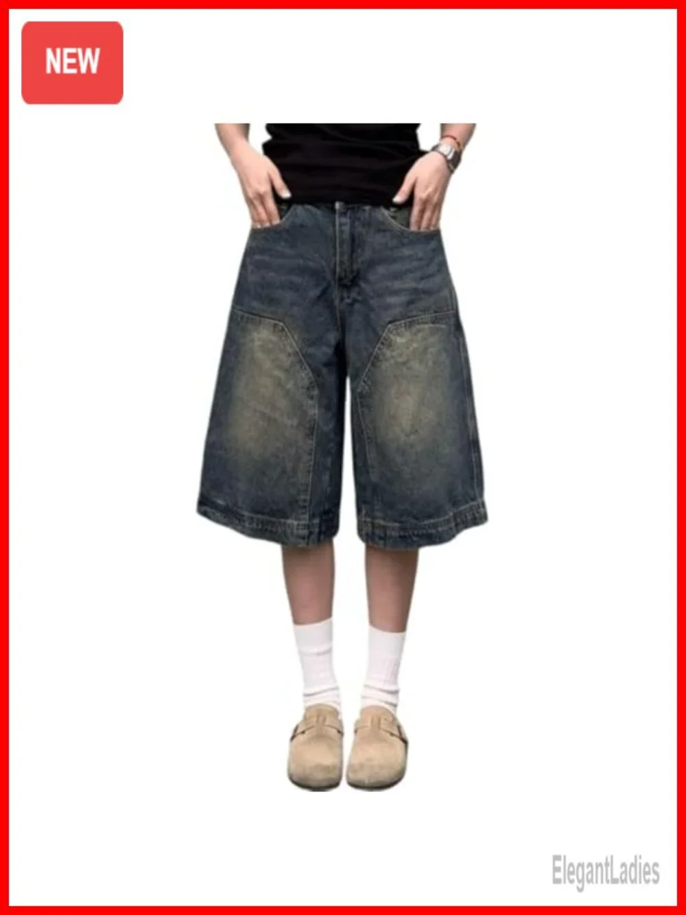 Baggy Denim Bermuda Shorts for Women Y2K Grunge Streetwear Long Straight Leg